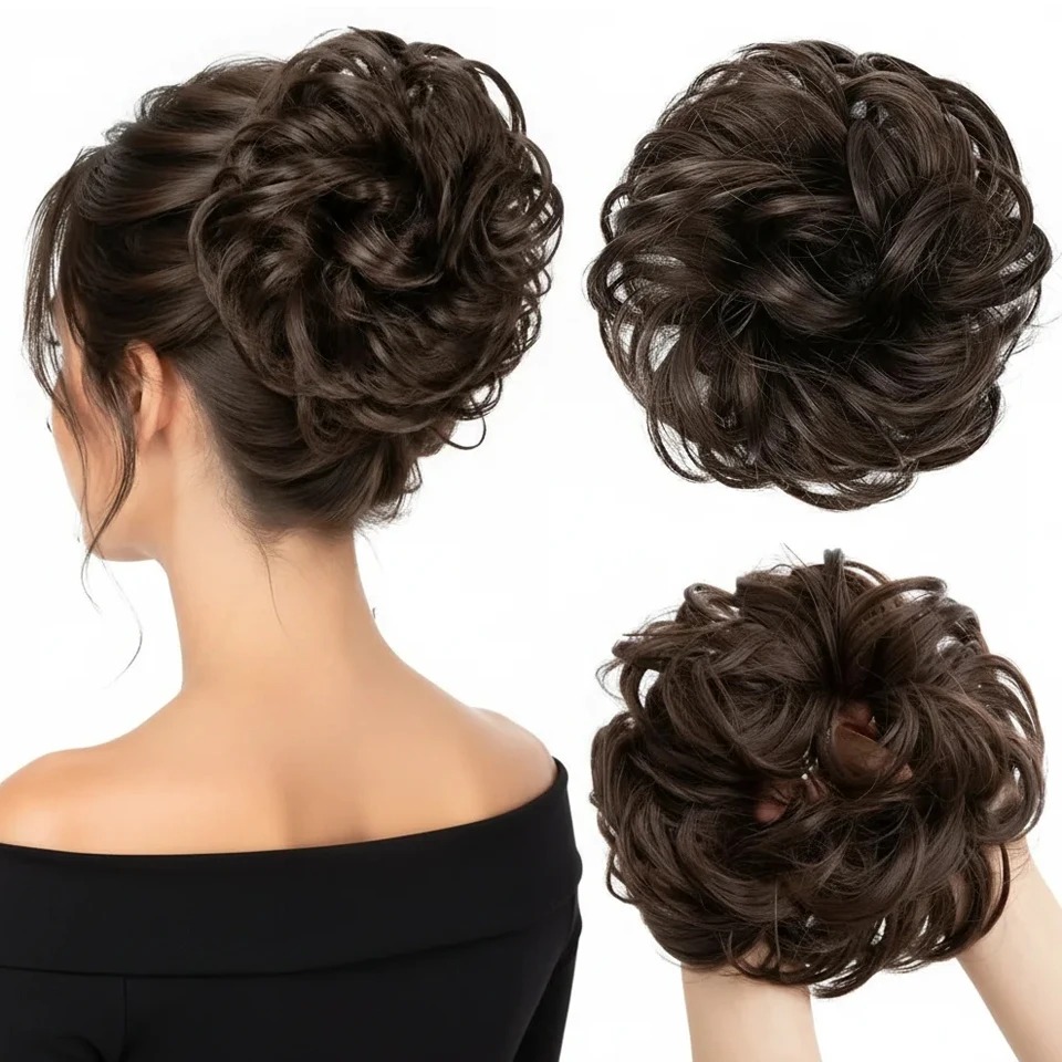 Claw Clip Messy Bun Hair Piece - Elegante, golvende, losse knot, met pluizige
