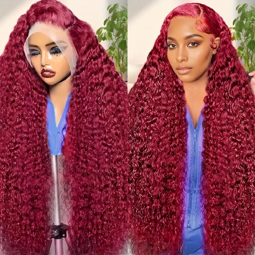 Lace Front Wigs - 200 Density Burgundy Deep Wave Haarwerk