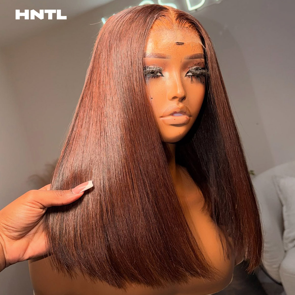 Bruine Bobpruik van echt haar, - Pre Parted 13X4 Lace Front Bob Wig recensie en prijs