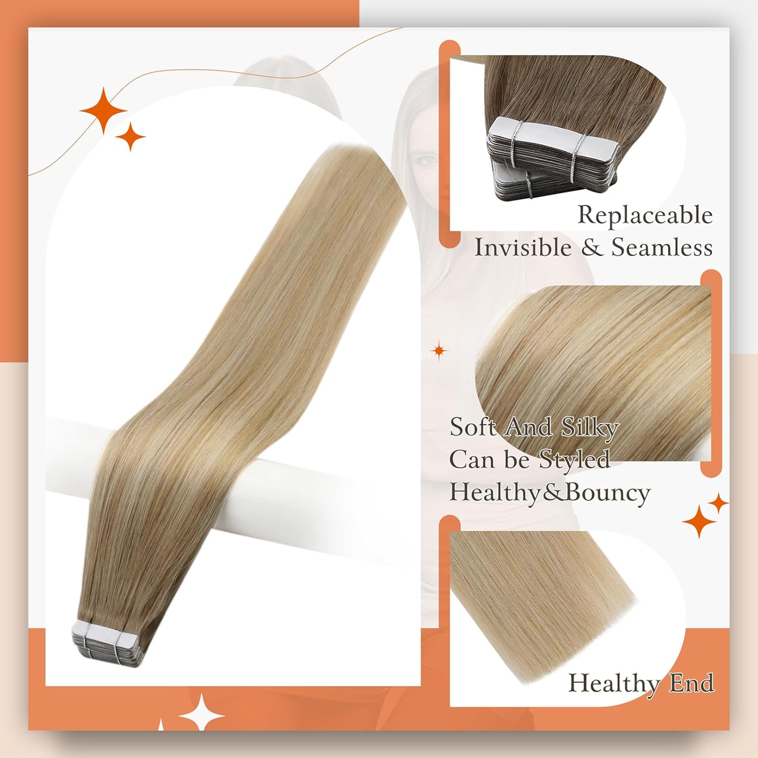 Volledige Glans Omber Tape in  - Invisible Tape In Extensions Real Hair recensie en prijs